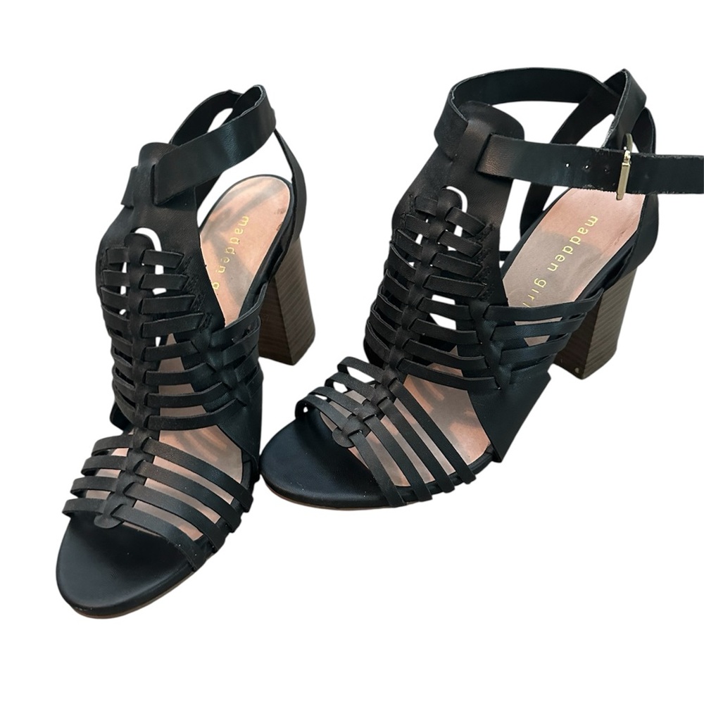 Modern Vintage Black Woven Heeled Sandals